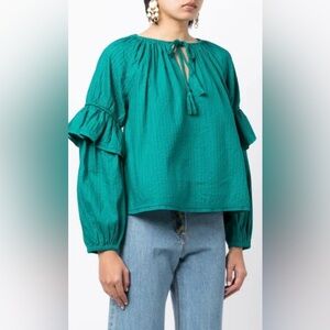 Ulla Johnson tie-front puff-sleeve Blouse teal